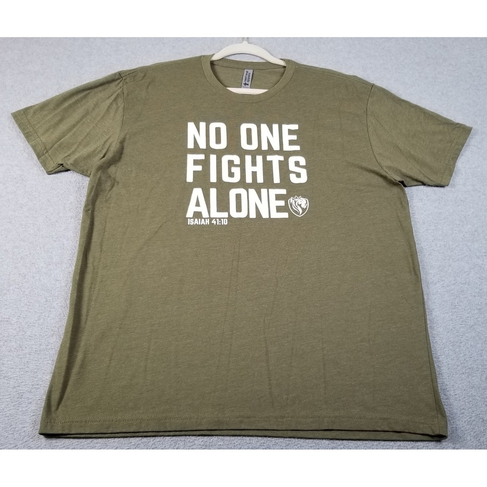 Next Level Apparel T-Shirt Men's XL Green No One Fights Alone Isaiah 41:10 Jesus